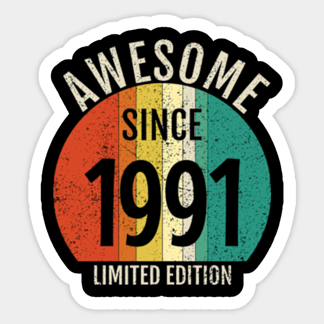 cool retro born in 1991 - 1991 - Sticker | TeePublic